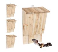 Relaxdays, set de 4 abris à chauves-souris, résistant aux intempéries, en bois brut, H x l x P : 34 x 22,5 x 13 cm.
