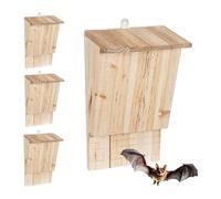 Relaxdays, Set de 4 abris à Chauves-Souris, résistant aux intempéries, en Bois Brut, H x l x P : 34 x 22,5 x 13 cm.