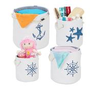 Relaxdays Panier de rangement en lot de 4, corbeille marine avec poignées, stockage salle de bain, 4 tailles, blanc/bleu