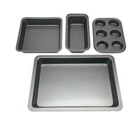 Relaxdays Set de 4 pièces, moules à Muffins, Cake et Plats à rôtir, antiadhésifs, Acier Carbone, Gris foncé 5.5x41.5x28.