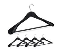 Relaxdays Cintre Costume épaule Large, Bois en Set 5 Cintres Chemises, Crochet 360, Traverse Pantalon, Noir