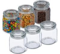 relaxdays Set de 6 bocaux à provisions avec couvercle 1300 ml