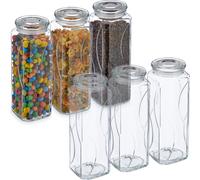 relaxdays Set de 6 bocaux à provisions avec couvercle 1650 ml