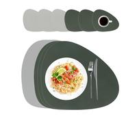 Relaxdays Set de 6 napperons ovales avec Dessous de Verre, Similicuir, 30 x 40,5 cm, nettoyables, Gris/Vert
