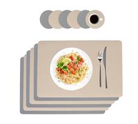 Relaxdays Set de 6 Sets de Table avec sous-Verres, Similicuir, 30 x 43 cm, à essuyer, rectangulaires, Gris/Beige