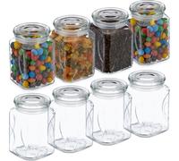 Relaxdays Bocal en Verre avec Couvercle, lot Pratique de 8, 750 ML, rectangulaire, hermétique, Transparent