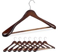 Relaxdays Cintre pour vêtements, Lot de 8, épaule Large, Barre à Pantalon, pour Veste, Chemise, Bois, Marron