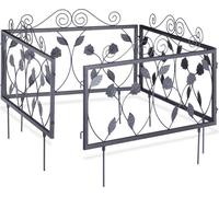 Relaxdays Clôture décorative de Jardin en métal, 8 Panneaux extérieurs avec Feuilles, Bordure de Jardin Vintage, 4,5 m, Noir
