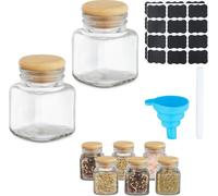 relaxdays Set de 8 pots à épices avec couvercle en bambou