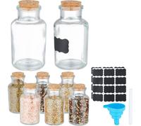 relaxdays Set de 8 pots à épices avec couvercle en liège