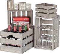 Relaxdays Caisse en bois en jeu de 4, décoration et conservation, 4 tailles différentes pour vin, décorations et livres