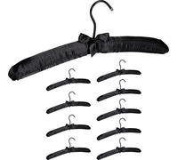 Relaxdays 10026615_1064 Satin, Set de 10, Cintre rembourré Doux pour Vestes, Crochet Rotatif 360°, 38 cm, Noeud, Noir, Bois, métal