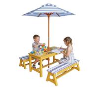 Relaxdays Set de Jardin pour Enfants, Table-Pique-Nique avec Parasol & Coussins, en Bois, Garniture de Jardin, Naturel
