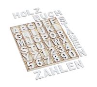 Relaxdays Lettres (A à Z) et Chiffres (0 à 9), en Bois, Set de 144 pièces, pour décorer ou bricoler, Blancs