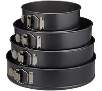 Relaxdays 10024092 gâteaux à charnière rond, Set de 4 18/24/26/28 cm, moule à manqué démontable, antiadhésif, gris métal, acier, 6,5 x 28 x 28 cm