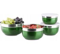 Relaxdays Bol mélangeur avec couvercle lot de 4 saladiers en inox plusieurs tailles HxlxP: 9 x 18,4 x 18,4 cm, vert