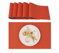 Relaxdays Set de table chemin de table en bambou lot de 6 table à manger rectangle tapis de table antidérapant lavable, rouge- 30 x 45 cm