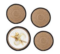 Relaxdays Set de Table (à Manger), 4 Dessous au Design Rond, en eichhornia, diamètre : 37 cm, Nature et Noir