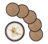 Relaxdays Set de Table (à Manger), 6 Dessous au Design Rond, en eichhornia, diamètre : 37 cm, Nature et Noir