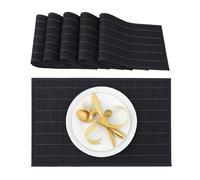 Relaxdays Set de table chemin de table en bambou lot de 6 table à manger- rectangle tapis de table antidérapant lavable, noir- 30 x 45 cm