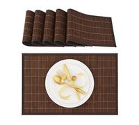 Relaxdays Set de table chemin de table en bambou lot de 6 table à manger rectangle tapis de table antidérapant lavable, marron-30 x 45 cm