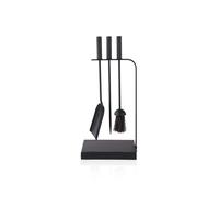 Relaxdays Lot de 4 Outils de cheminée, tisonnier, Pelle à Cendres, Brosse et Support, Accessoires de cheminée Modernes, Noir