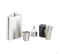 Relaxdays Set Flasque en inox 7 pièces avec flasque 200 ml entonnoir et verre doseur festival camping, argenté
