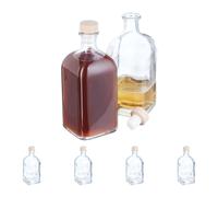Relaxdays Set Huile et vinaigre, Bouteille en Lot de 6, Volume de Chaque : 500 ML, Bouchon Aspect Bois, Transparent