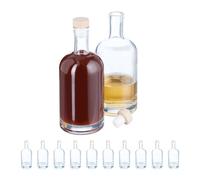 Relaxdays Set Huile et vinaigre, Bouteille en Lot de 12, Volume de Chaque : 500 ML, Bouchon Aspect Bois, Transparent