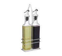 Relaxdays Set huile et vinaigre, 2 bouteilles de 500 ml avec support en fer, HLP : env. 34 x 13,5 x 7,5 cm, transparent