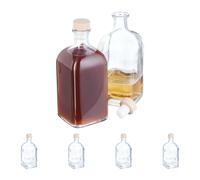 Relaxdays Set Huile et vinaigre, Bouteille en Lot de 6, Volume de Chaque : 500 ML, Bouchon Aspect Bois, Transparent