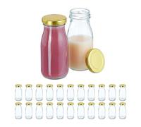 Relaxdays Lot de 24 flacons en verre, 150 ml, avec bouchon à vis, pour smoothies, jus, lait, rechargeables, transparent/doré