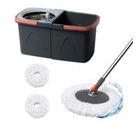 Relaxdays Kit Seau 14 L + essoreuse empilable, 25,5 x 26 x 48,5 cm, 2 têtes Microfibre triangulaires, Gris