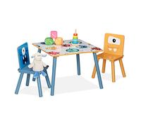 Relaxdays Set Table & 2 chaises Enfants, Table Enfant avec 2 chaises, garçon & Fille, MDF & Bois, Coin Salon Multicolore
