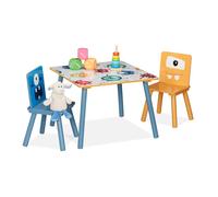 Relaxdays Set table & 2 chaises enfants, table enfant avec 2 chaises, garçon & fille, MDF & bois, coin salon multicolore