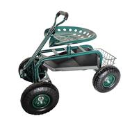 Relaxdays siège de Jardin Mobile réglable, Acier, Roues gonflables, Rangement, Guidon, Vert, 44.5 x 46 x 86 cm