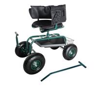 Relaxdays Siège de Jardin Mobile, réglable en Hauteur, 150 kg, rangements, poignées, Coussin, Dossier, Chariot, Vert