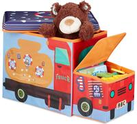 Relaxdays Tabouret Coffre à Jouets boîte à Jouets Couvercle Pouf Enfant Pliable Auto Voiture 50 litres