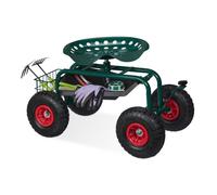 Relaxdays Siège Roulant de Jardin, réglable en Hauteur, 150 kg, Accessoire Jardinage, 4 Roues, Vert