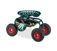 Relaxdays Siège Roulant de Jardin, 150 kg, réglable en Hauteur, Accessoire Jardinage, 4 Roues, Vert