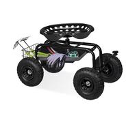 Relaxdays Siège Roulant de Jardin, réglable en Hauteur, 150 kg, Accessoire Jardinage, 4 Roues, Noir