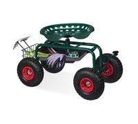 Relaxdays Siège roulant de jardin, réglable en hauteur, 150 kg, accessoire jardinage, 4 roues, vert