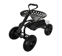 Relaxdays siège Roulant de Jardin réglable en Hauteur, Acier, pneus à air, 150 kg, Rangement, Guidon, Noir 44.5x46x86 cm