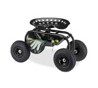 Relaxdays Siège sur roues pour jardin, atelier,150 kg, réglable en hauteur de 48 a 56 cm siège mobile sur 4 roues. noir