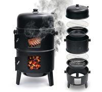 Relaxdays Smoker 3 en 1 Fumage/Barbecue/Cuisson, acier, 79x47,5x42 cm, noir, thermomètre intégré