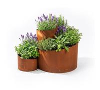 Relaxdays Spirale à herbes aromatiques, H x l x P : 43 x 61 x 41 cm, 3 segments, rouille, acier, pour jardin, parterre d'herbes aromatiques, marron