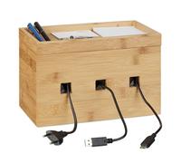 Relaxdays Station accueil chargement en bambou boîte câbles bureau en bois smartphone HxlxP: 16,5 x 25,5 x 14 cm, nature