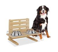 Relaxdays Station Alimentaire pour Chien, Bar Ajustable, HLP : 37x55x36 cm, Support de gamelle en Bambou Naturel