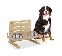 Relaxdays station alimentaire pour chien, bar ajustable, HLP : 37x55x36 cm, support de gamelle en bambou naturel