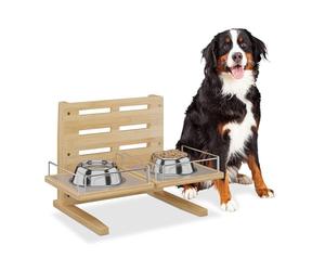 Relaxdays Station Alimentaire pour Chien, Bar Ajustable, HLP : 37x55x36 cm, Support de gamelle en Bambou Naturel